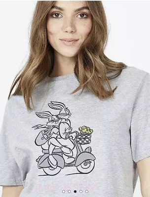 Buy George Bnwt Looney Tunes Bugs Bunny Bae Slogan Grey T-Shirt Size 12 • 7.99£