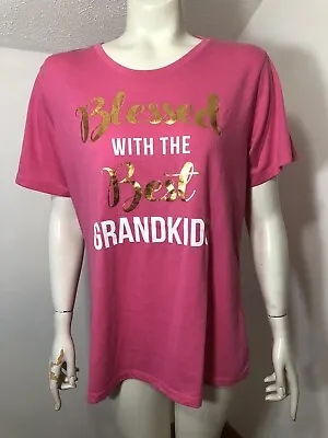 Buy Womens Large 12/14 Tee Shirt Bright Pink Blessed With The Best Grandkids Round • 8.05£