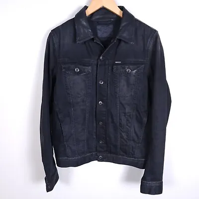 Buy DIESEL Jacket Medium M Deep Black Denim Leather Collar Pockets Trucker 2401 • 93.99£