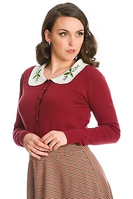Buy Christmas Cardigan 40s 50s Happy Holly Burgundy Red Retro Banned Plus  Size XXL • 5.99£