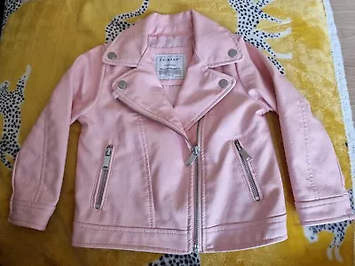 Buy Baby Girls Gorgeous Pink Faux Leather Biker Style Jacket Age 18-24 MTHS/92cm... • 4.99£