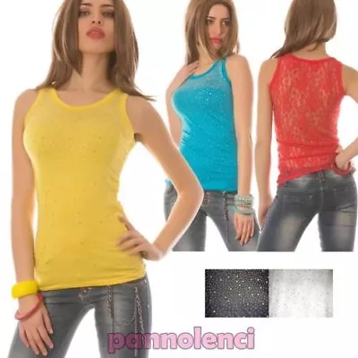 Buy Womens Top Stretch Tank Top Lace Rhinestone Tight T-Shirt New D12-5 • 10.09£
