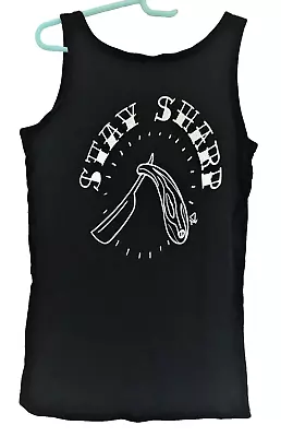 Buy  small Black Sleeveless T Shirt  STAY SHARP Printed On Back Front No Design New • 5.99£