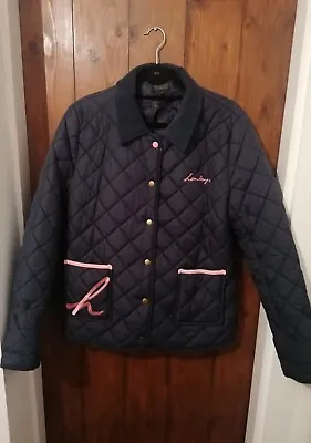 Buy Henleys Navy Blue & Pink Accent Riding Jacket Padded Cord Patches Pockets • 12£