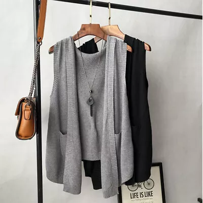Buy Lady Hoodie Gilet Cardigan Sleeveless Knit Jumpers Sweaters Vest Waistcoat Top • 30.32£