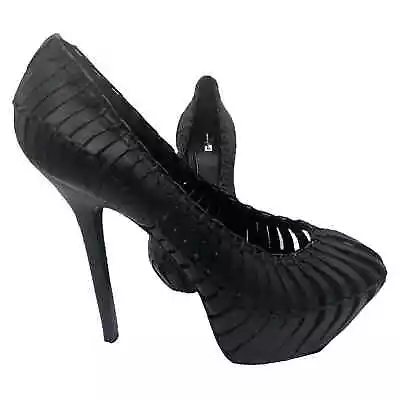 Buy Report Signature Calyer Leather 5 In Woven Platform Stiletto Heels Size 8 Black • 22.33£