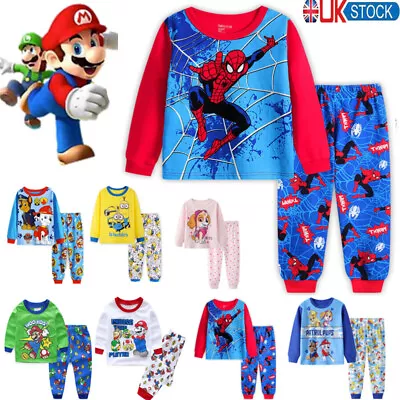 Buy 2Pcs Kids Boys Girls Spiderman Pyjamas Set Long Sleeve T-Shirt Shorts Age 1-7Y • 6.64£