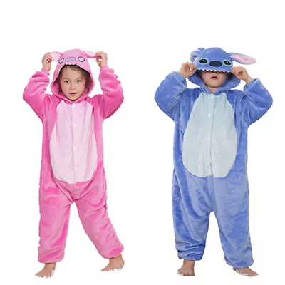 Buy Animal Pyjamas Kids Cosplay Blue/Pink Stitch Costume Siamese Hoodedxs Christmas • 6.34£