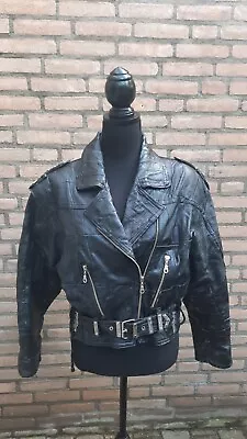 Buy Vintage 90s Dr Martens Leather Shearling Jacket Cropped Racing Black Women's Xl • 140.80£