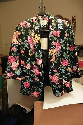 Buy *Reduced* BNWT Black Floral Blazer-type Jacket Size 8 Pockets & Turn-back Cuffs • 15£