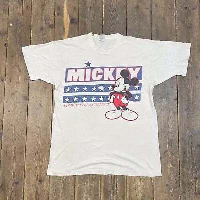 Buy Disney Mickey Mouse T-Shirt Vintage 90s Graphic Single Stitch Tee, White Mens XL • 25£