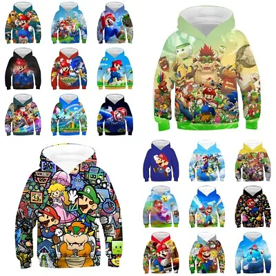 Buy Kids 3D Super Mario Hoodies Sweatshirt Pullover Jumper Hooded Top Xmas Gift UK • 13.49£