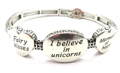 Buy Heart I Believe In Unicorns Stretch Bracelet Silver Coloured Gift Jewellery • 12.85£