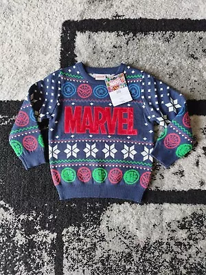 Buy Marvel Knitted Boys Christmas Jumper Size 2-3 Years • 12£