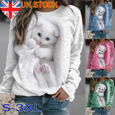Buy Women Long Sleeve 3D Print Cat T Shirt Ladies Casual Baggy Pullover Tops Blouse❤ • 16.98£