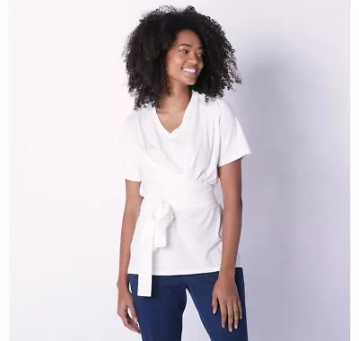 Buy Everyday Jones Cotton Jersey Short Sleeve Wrap Tee Off White Size Large • 17.99£