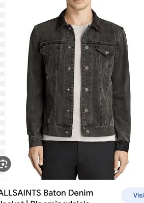 Buy AllSaints Mens Baton Denim Jacket Black Size Large Distressed • 35£
