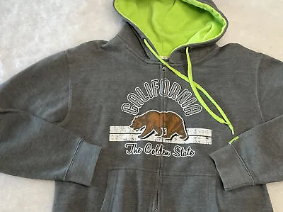 Buy California Hoodie The Golden State Grey With Neon Green Trim Size M • 24.98£