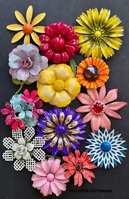Buy Colorful Lot 13 Vintage Flower Pins,retro Flower Fashion,bridal Bouquet Design • 178.70£