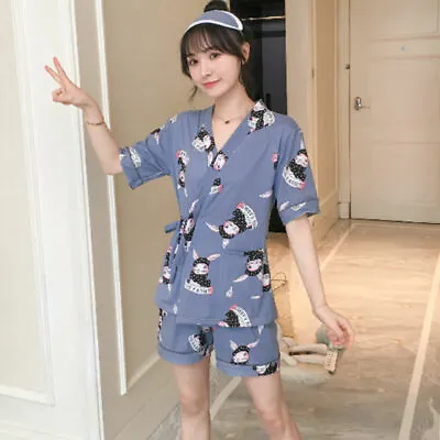Buy Blue Chinese Japanese Cute Rabbits Cotton Short Ladies Kimono Pyjamas Ladpj374 • 12.99£
