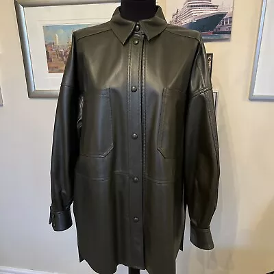 Buy Bnwt Ladies Ted Baker Shacket Coat Jacket Tb Size 5 Leather Dark Khaki Rrp £325 • 80£
