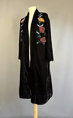 Buy Biba Velvet Feel Red Embroidered Duster Kimono Midi Coat Jacket UK 12 Vintage • 75£