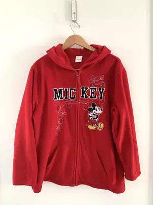 Buy Womens Disney Mickey Mouse Red Fleece Hooded Zip Up Sweatshirt Size 2X • 25.88£