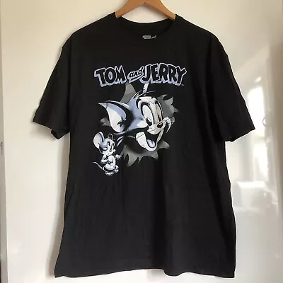 Buy TOM & JERRY Graphic Cartoon USA Vintage T-Shirt Black Size XL • 10£