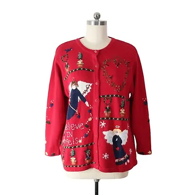 Buy Vintage Quacker Factory Angel Cardigan Sweater 1X Plus Christmas Xmas Holiday • 26.60£