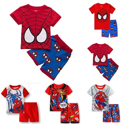 Buy Spiderman Outfits Kids Boys Short Sleeved Top T-Shirt Shorts Summer Clothes Sets • 10.18£