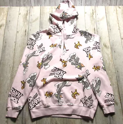 Buy Tom And Jerry Hoodie Womens Large Pink All Over Print Drawstring Hood • 15.46£