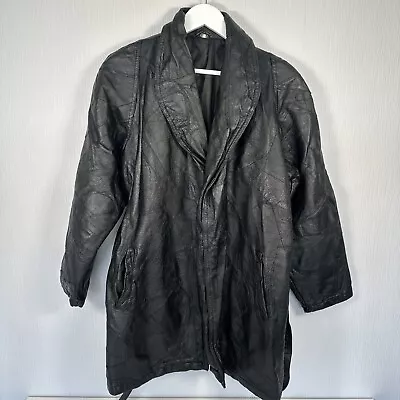 Buy Vintage Black Patchwork Leather Coat Jacket Open Front Belted Women's Medium • 59.99£