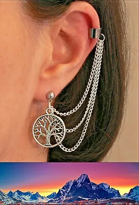 Buy White Tree Of Gondor Lord Of The Rings Silver Ear-Chain Cuff Middle Earth Gift • 13.99£