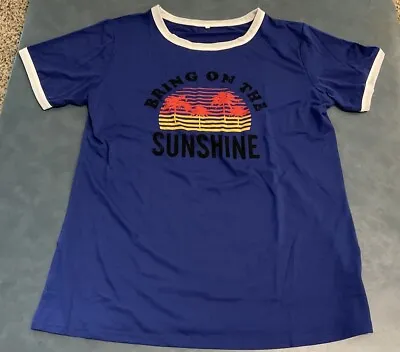 Buy Sunshine Coconut Tree Graphic Print Tee - Tropical Vibes - Women's Shirt XL • 7.48£