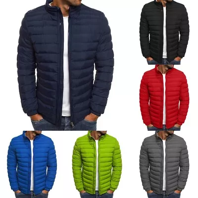 Buy Contemporary Men's Stand Collar Puffer Coat Quilted Zip Up Jacket For Winter • 19.63£