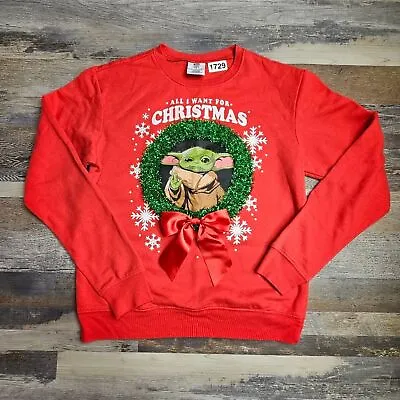 Buy CHRISTMAS Ugly Sweater Style Sweatshirt Yoda Star Wars Wreath Tinsel Youth Med • 19.69£