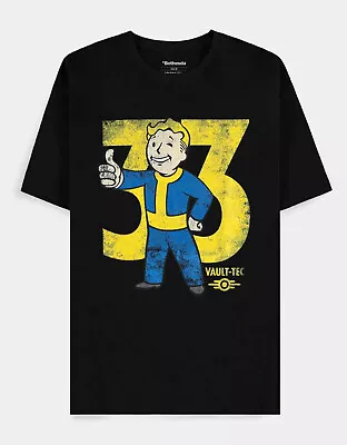 Buy Official Fallout (tv Series) Vault Boy Vault 33 Distressed Print Black T-shirt • 19.99£