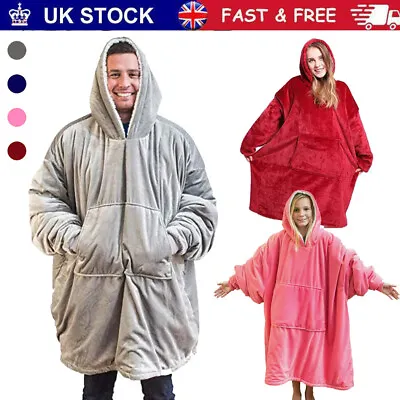 Buy Oversized Blanket Hoodie Thick Sherpa Lined Fleece Long Hooded Snuggle Jumper UK • 12.99£
