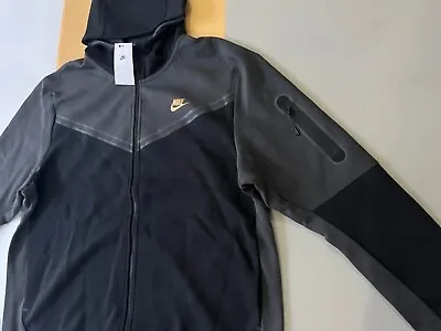 Buy Nike Tech Fleece Hoodie Jacket SMOKE GREY/GOLD Taped Mens Full Zip Up XXL • 72.71£