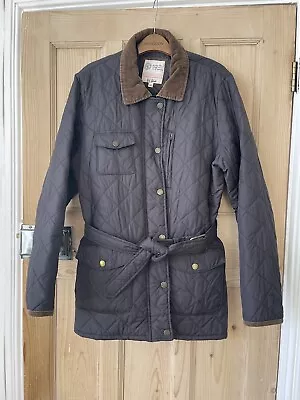 Buy Ladies Fat Face Brown Quilted Biker Belted Jacket With Corduroy Trim S18 BNWOT • 30£