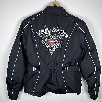 Buy Harley Davidson Padded Motorcycle Jacket Embroidered - Womens Medium - Biker • 39.99£