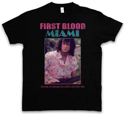 Buy FIRST BLOOD MIAMI T-SHIRT - Vice John Rambo Fun 80s T Shirt • 21.54£