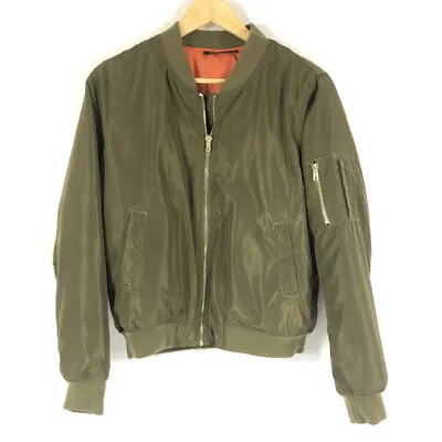 Buy Brigitte Bailey Jacket Women Medium Bomber Style Olive Green Satin Soft Shell  • 42.44£