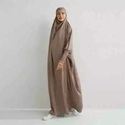Buy   Muslim Hooded Smoky Sleeves One Piece Dress For Women's Islamic Clothing • 70.09£