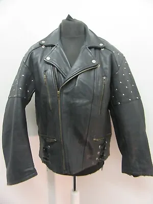Buy Vintage 80's Leather Motorcycle Jacket Size L, Studs Lace Up Torso • 69£