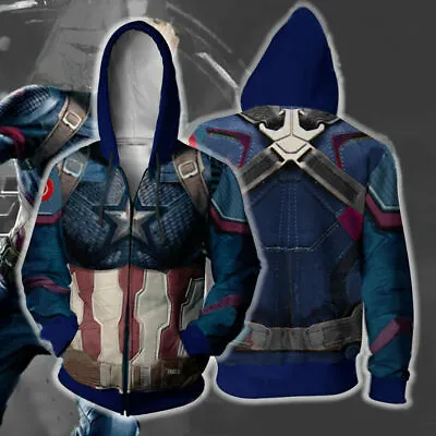 Buy Avengers: Endgame Hoodie Captain America Hooded Full Zip Sweatshirts Jacket Coat • 22.79£