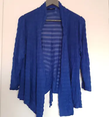 Buy M&S Cobalt Blue Linen Blend Striped Waterfall Tie Back Sheer L/S Shrug Size 18 • 10£