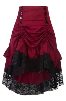 Buy Alivila.Y Fashion Steampunk Skirt Victorian High Low 31706- Red Wine-Small NWT  • 26.59£