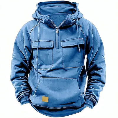 Buy Mens Cargo Hoodies Tops Casual Baggy Combat Outdoor Pocket Hooded Sweatshirt • 18.48£