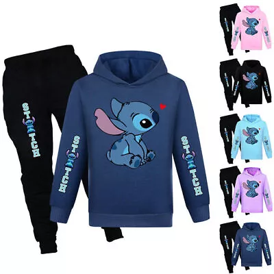 Buy Lilo & Stitch Kids Casual Tracksuit Set Boy Girl Hooded Sweatshirt Pants Outfit • 9.89£